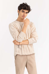 Beige Textured Crew Neck Sweater SWT-FFSCN22-171